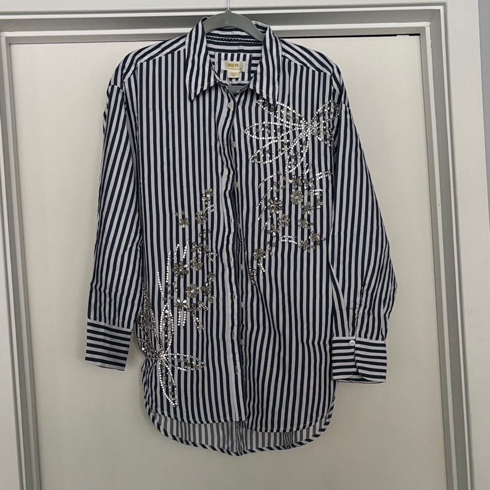 Maeve by Anthropologie Blue and White Striped Shirt